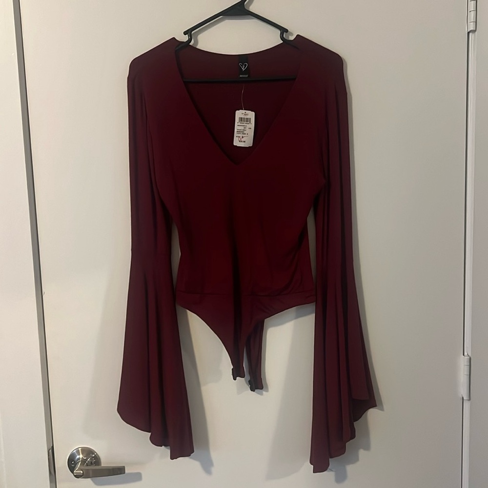 Windsor Burgundy Flare Sleeve Bodysuit - SMALL